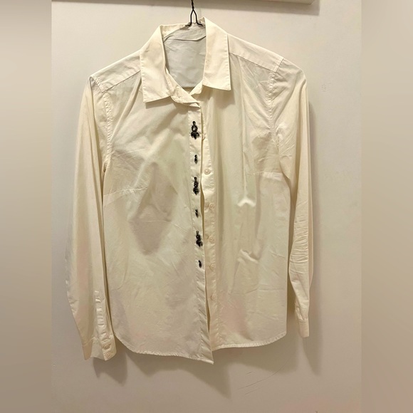 LOFT XS Softened button down with jewel detail - ivory color - Picture 1 of 4